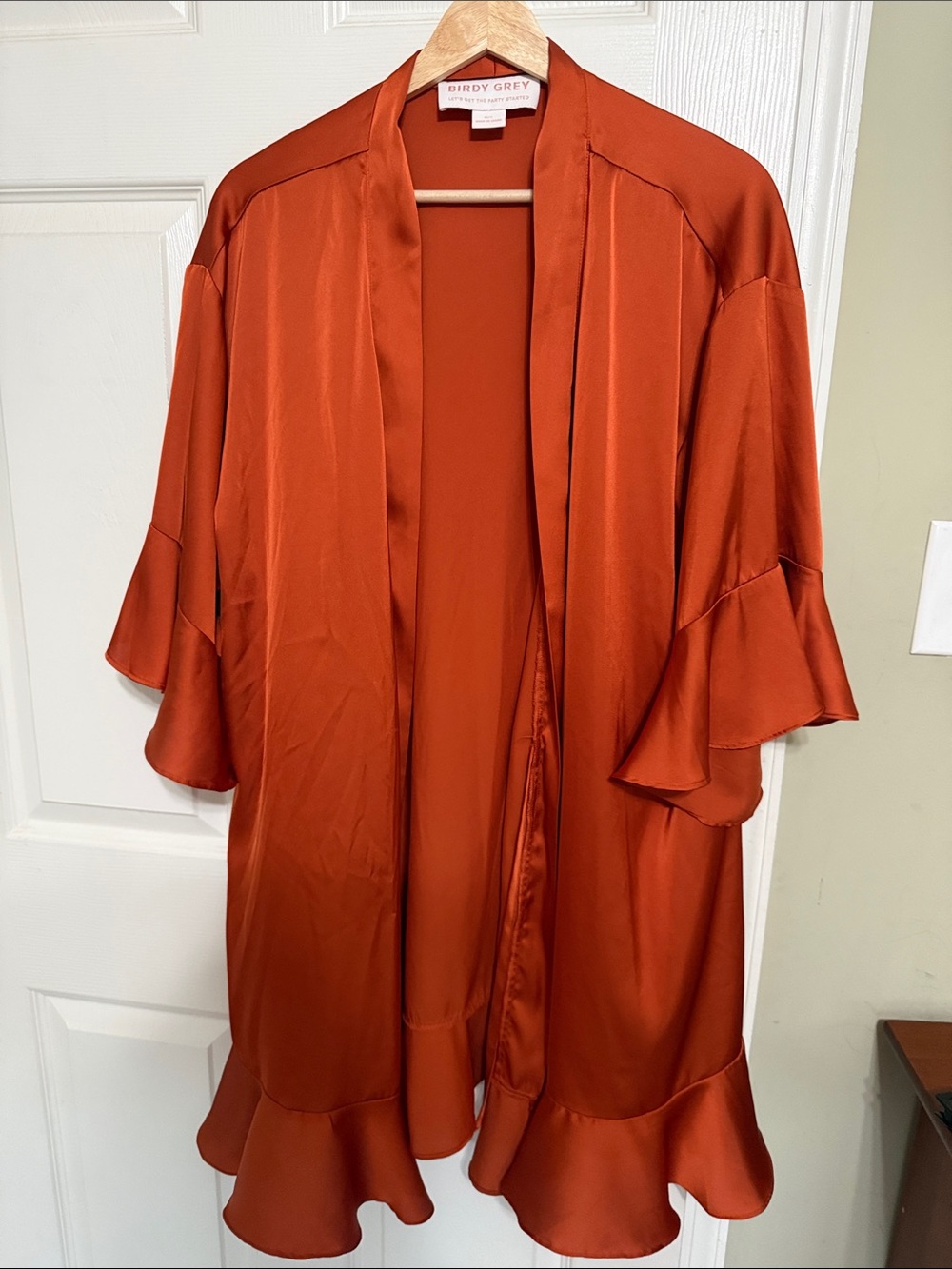 Birdy Grey Women's Satin Robe Jacket Rust Orange M L